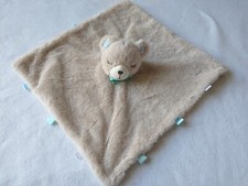 Kellytoy Brown Bear Baby Lovey Plush Blanket Blue Ribbon Rattle Play Edge Tags