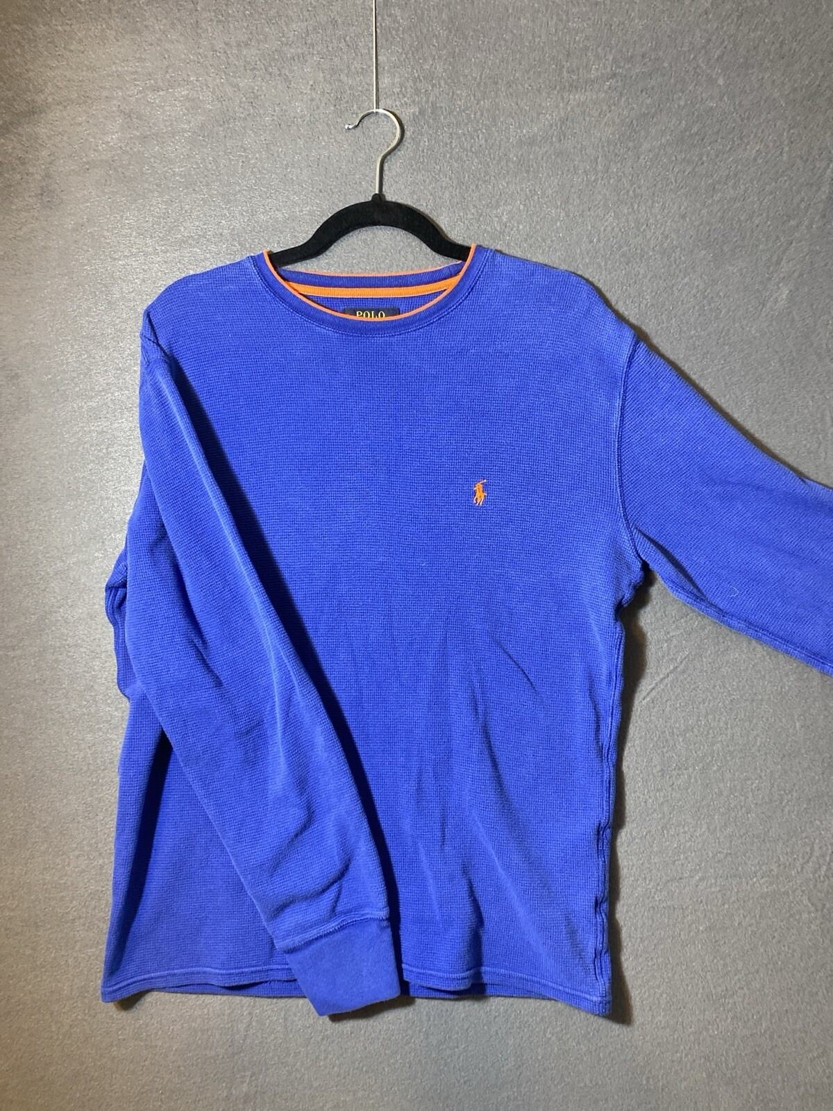 Polo Ralph Lauren Uomo Felpa Stile Termico Blu Arancione Pony Large Uomo