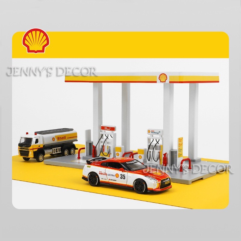 Shell Oil Gas Station Assembly Playset Nissan GT-R R35 Volvo Truck