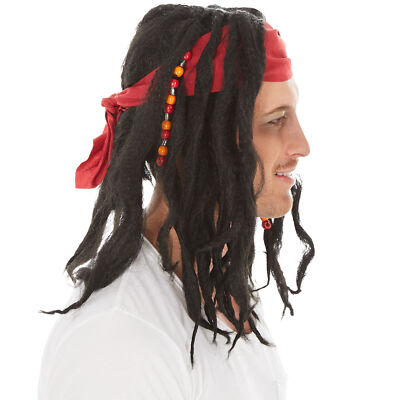 Piraten Perücke Mit Holzperlen – Schwarz, Aus Polyester, Für Karneval, Halloween & Kostümpartys