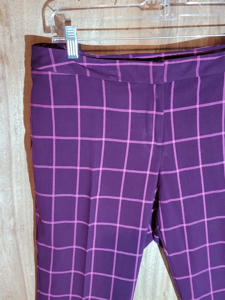 Worthington Vestido Pantalones Mujer Talla 12 Ajustado Frente Plano tiro Medio Cuadros Púrpura Foto 2 de 4