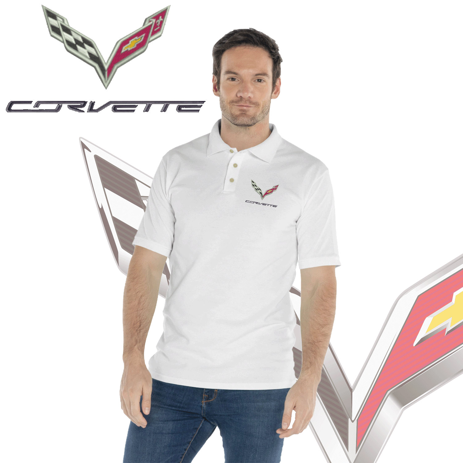 Polo Shirt Corvette C7 Logo Short Sleeve Fitted Slim Fit Cotton Polyester 50/50-image