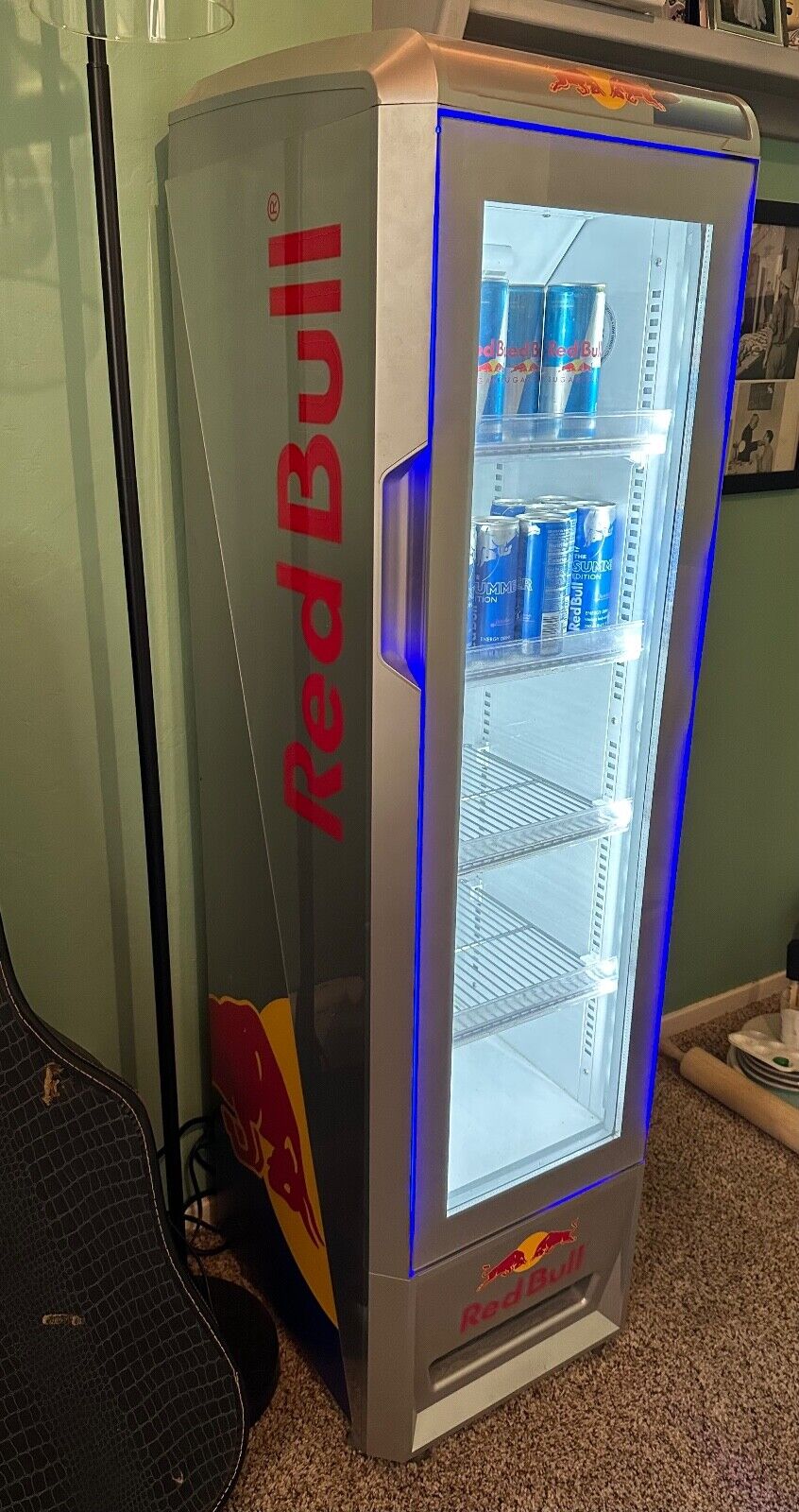 Near Mint Red Bull Energy Refrigerator Glass Door Bar Slim Mini Cooler  Fridge