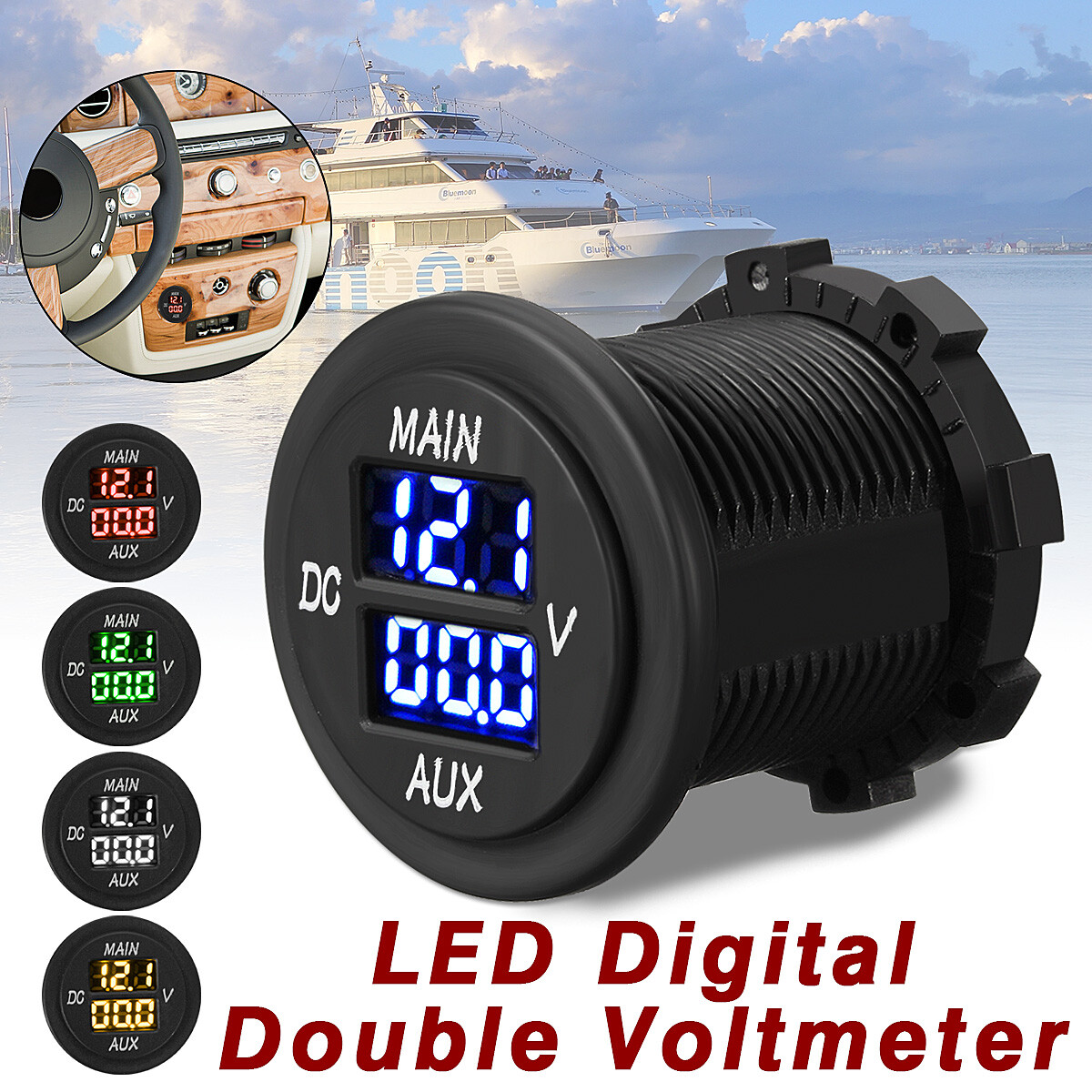 2 Voltmètres Moto/voiture 12V/24V - Écran LED Couleur étanche - Surveillance Batterie, Indicateur 3 Couleurs