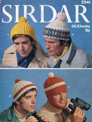 Sirdar 5541 Herren Helme Mützen DK Chunky Durchschnittsgröße Vintage Strickmuster