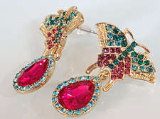 FAB 1.5" UNSIGNED DESIGNER STYLE BUTTERFLY CRYSTAL RHINESTONE DANGLE EARRINGS