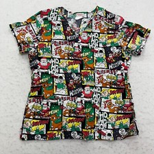 Rudolph The Red Nosed Reindeer Christmas Scrub Top Womens M Multicolor V-Neck