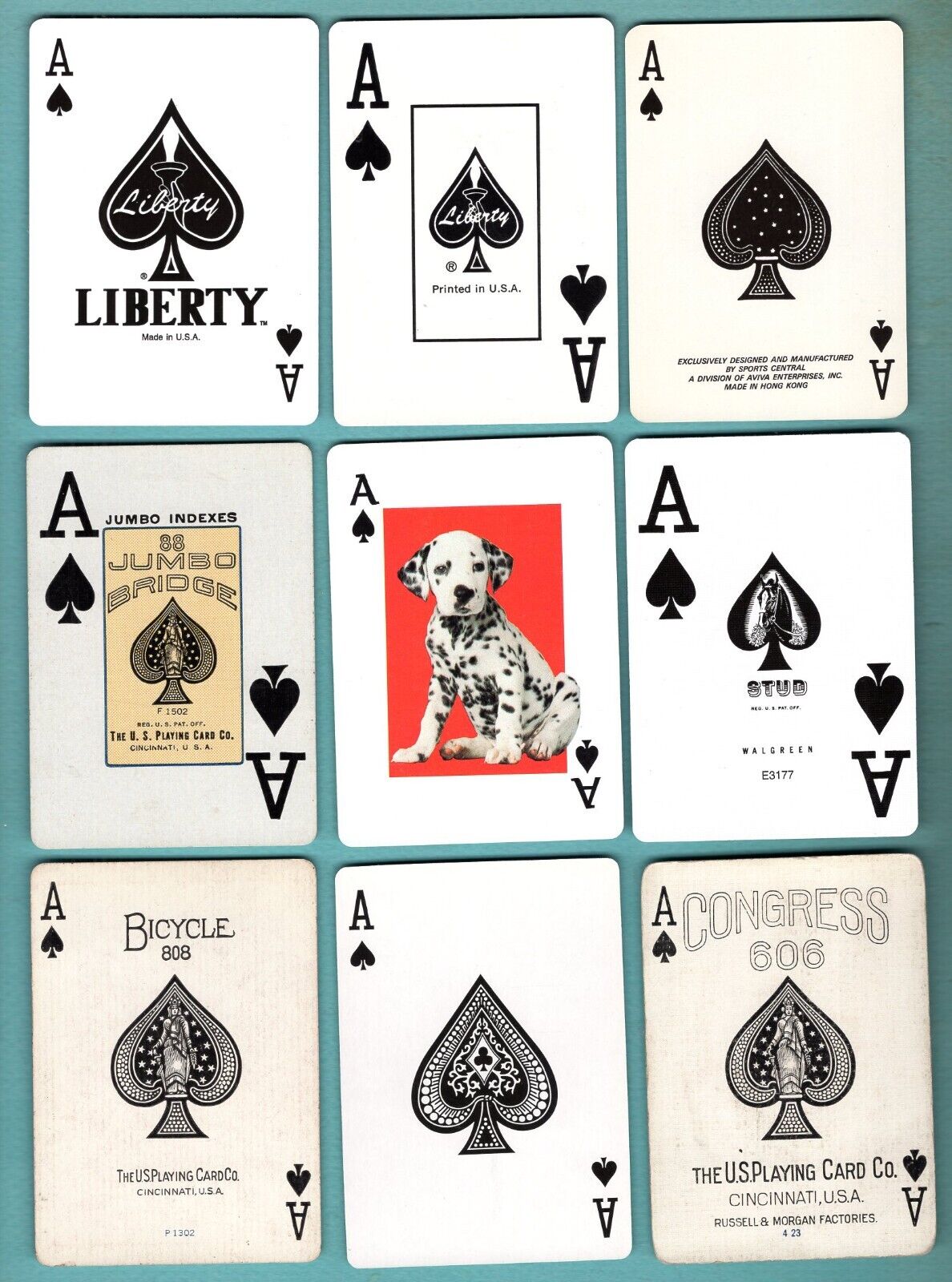 9 Single Swap Playing Cards ACE OF SPADES ALL WIDES 1 BICYCLE DOG SOME ANTIQUE