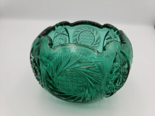 Vintage Fenton Spruce Green Art Glass Regency Rose Bowl Vase Small 5" x 4"