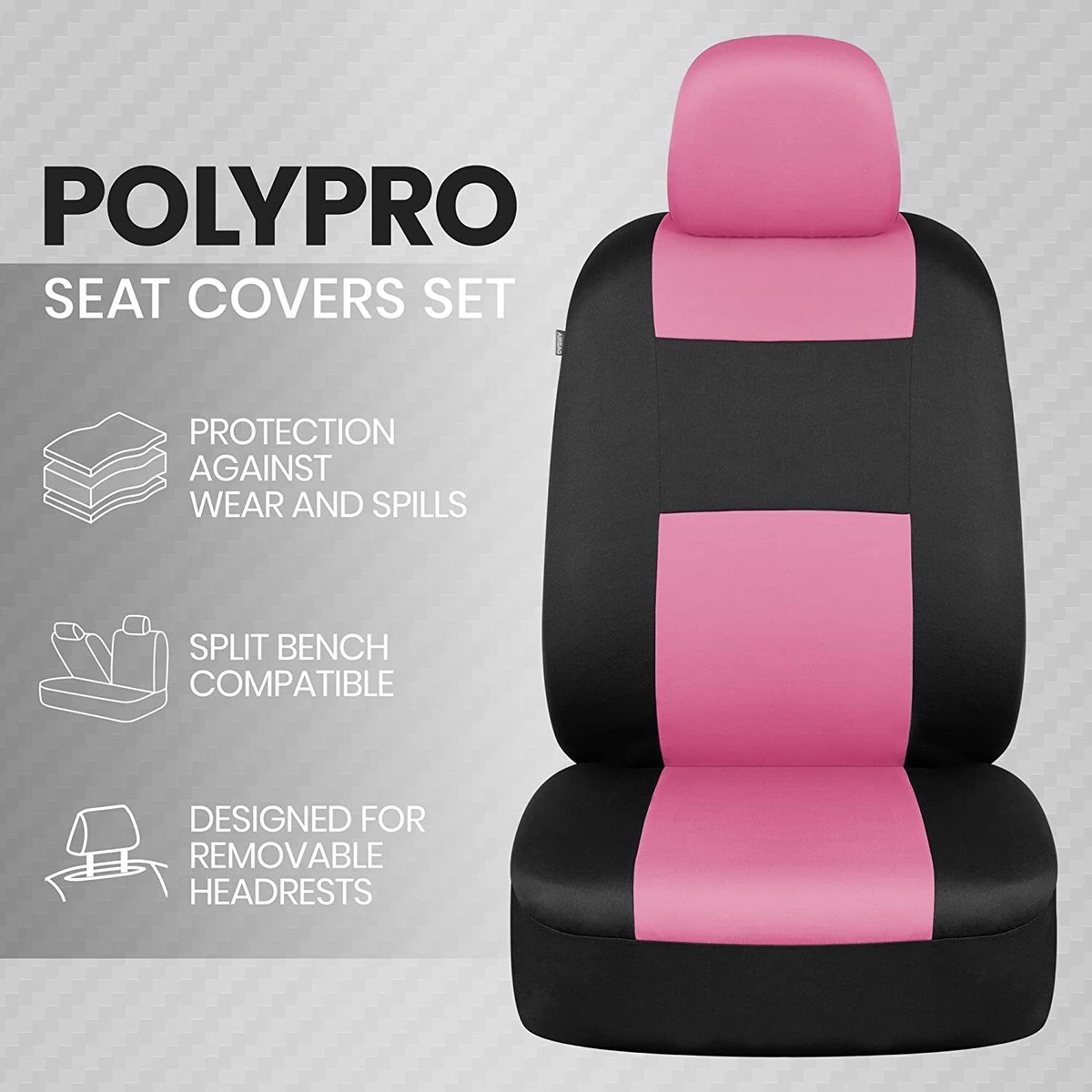 Black Pink Full Set Car Interior Split Bench Seat Covers Fits Auto
