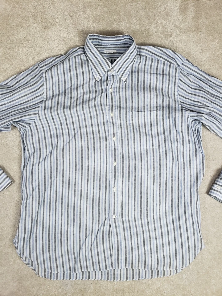 Camisa con botones de manga larga Mastai Ferretti para hombre talla XXL azul negro a rayas Foto 2 de 4