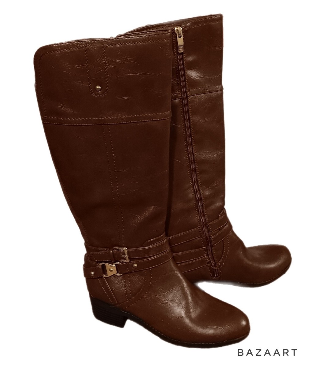 Riding Boots Liz Claiborne Brown Knee Length Vegan Soft Polished Faux  Leather