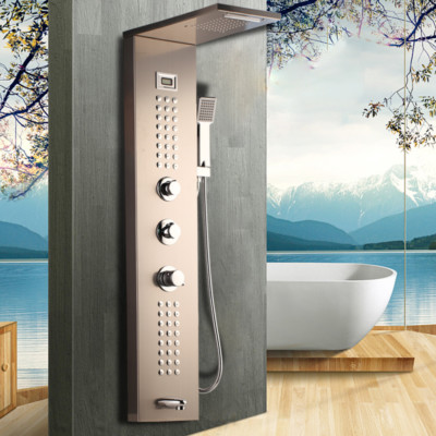 Rose Golden Waterfall Rain Shower Column Massage Jets Sprayer Shower Panel