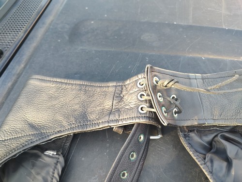 VANCE LEATHERS USA Black Leather Motorcycle Chaps Biker Wear Gear Pants Size L - Picture 2 of 9