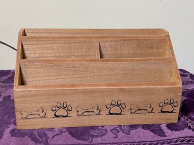 Doghaus Pet Inspired Home Decor Wooden Divided Desk Organizer Pawprint Bone