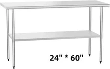 Food Prep Table Stainless Steel 24" x 60" for Commercial Kitchen Restaurant