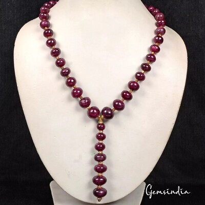 17'' Lange Natürliche Rote Ruby Perlen Designer Y-Kette Handgemacht Damen