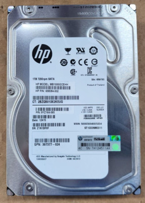 HP 658084-002 1TB 7.2K 6Gbps 3.5'' SATA Hard Disk Drive HDD MB1000GCEHH No Tray