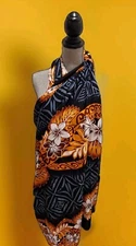 Pareo Hawaiian Bathing Suit Black Gold Swimwear Sarong Lava Dress ~ Extra Long