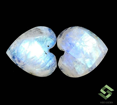 Natural Arcoiris Piedras Luna Forma Corazón Checker Corte Par 8x8 MM 3.71 Cts - Picture 6 of 6
