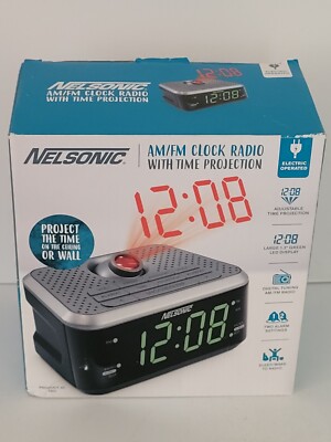 New In Box NELSONIC AM/FM Clock Radio W/ Time Projection Dual Alarm Settings 