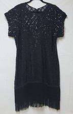 Women’s Unique Vintage Black Sequin Fringe Formal Party Dress Size 4X NWOT