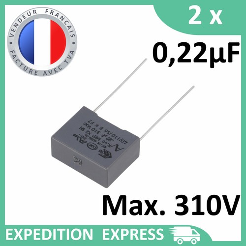 2 condensateurs MKP X2 0,22µF 0.22µF 220nF 224K 224 K 310V 275V 250V uF - Photo 1 sur 3