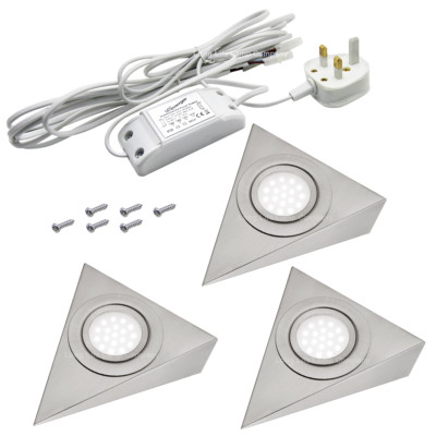 Pack Of 3 Triangular Led Under Kitchen Cabinet Shelf Light Kit