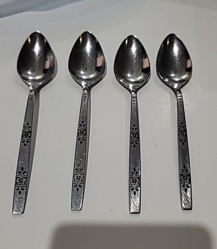 Set of 4 Oneida Profile ORLANDO Floral Teaspoon Spoons 6” Stainless Flatware - Picture 2 of 5