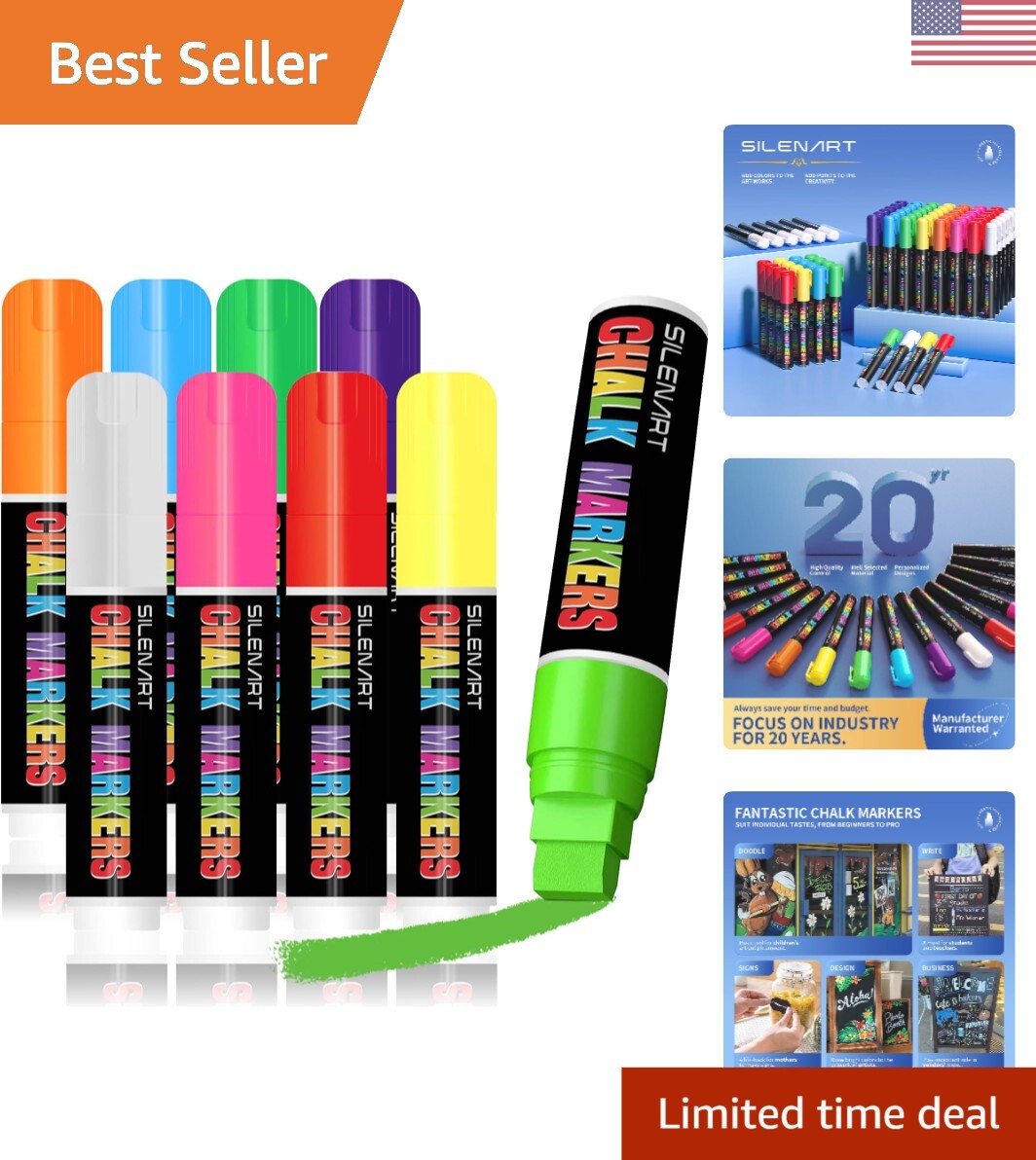 Chalk Markers Jumbo Tip 15mm - 8 Pack Auto Car Marker Pens Fat Tip- Chalkboad...