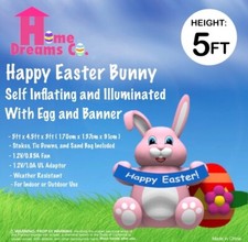 Self Inflating LED Illuminated Easter Bunny with Egg and Banner Yard Decoration