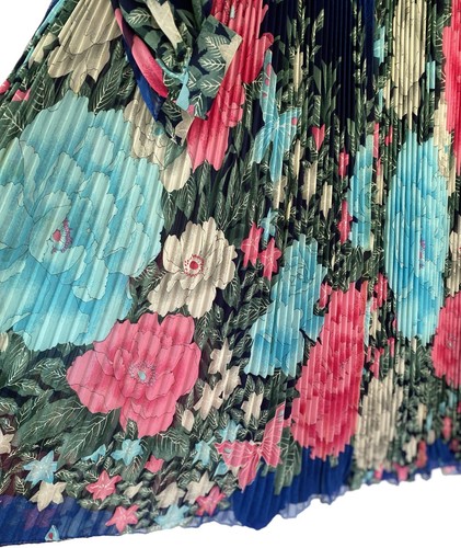 Vintage Hanae Mori 1970s Pleated Butterly Floral Peasant Chiffon Caftan Dress - Picture 6 of 17