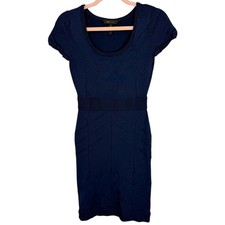 BCBGMAXAZRIA Bodycon Scuba Dress Size Small Navy Cap Sleeves Scoopneck Seamed