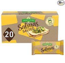Sanissimo Salmas Salted, 20 packs of 3 Crackers, Oven Baked Corn Crackers, Free,