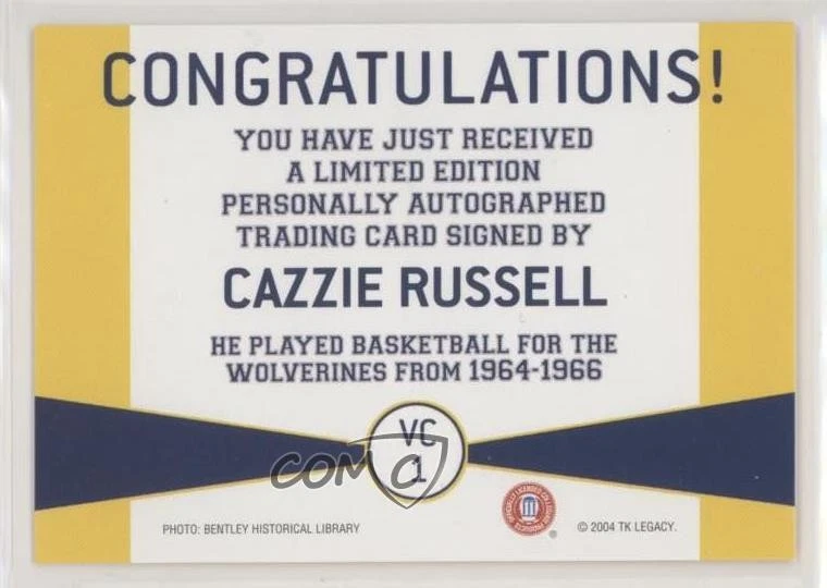 2004 TK Legacy Michigan Wolverines Varsity Club Auto Cazzie Russell #VC1 Auto - Image 2 of 2