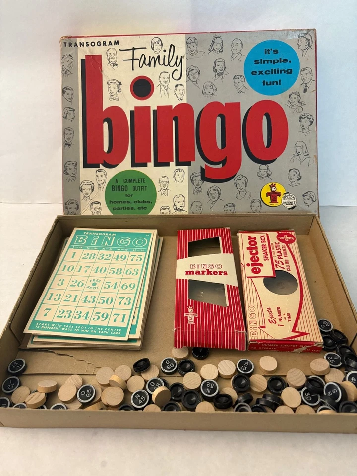 Family Bingo Transogram Board Game 2+ Players Vintage 1950s Cardboard - Image 2 of 4