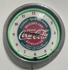 15" Coca-Cola Thirst Quenching Neon Wall Clock Green Neon Light Vintage