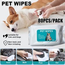 80 Count Dog Wipes for Pet Puppy Cat Natural Plant Based Grooming Wipes