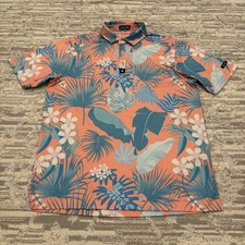 Bad Birdie Performance Golf Polo Men s Large Peach Floral Hawaiian Palm Athletic