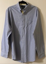 Paul Frederick Dress Shirt Non Iron Cotton Size 16/36 Classic Fit Blue Plaid