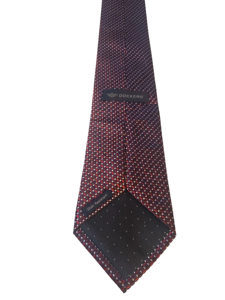 Corbata Dockers resistente a las manchas para hombre de diseñador roja blanca azul geométrica oficina iglesia Foto 4 de 4