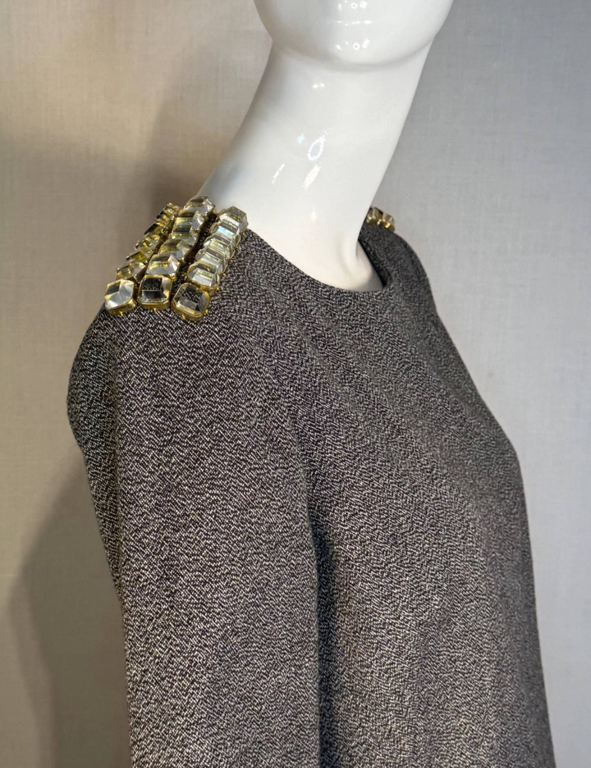 Chloe — CHLOE' Black Tweed Dress with Glass & Metal Epaulettes SIZE FR40 US8 M, F/W 2019