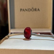 PANDORA Sterling Silver Murano Faceted Red Gl...