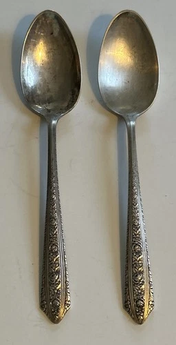 VTG Pair Of Normandie by Wallace Sterling Silver Spoons Approx  6" Silverware