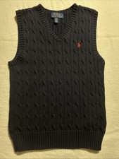 Polo Ralph Lauren Sweater Vest Kids S 8 Navy Blue Excellent Cable Knit V-Neck
