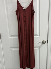 LOFT Burgundy Button-Front Maxi Dress, Size S