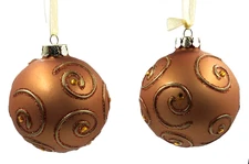 Frontgate Copper Gold Swirl Large Shatterproof Christmas Ornaments, Set of 2