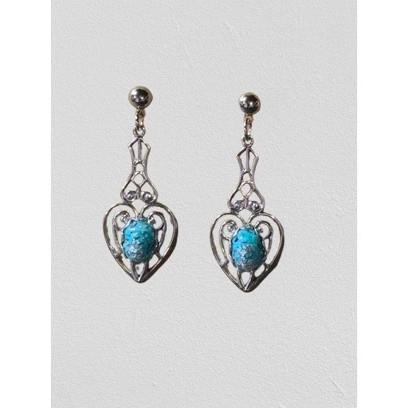 Pendientes colgantes corazón piedra turquesa tono plata Western Boho Foto 2 de 4