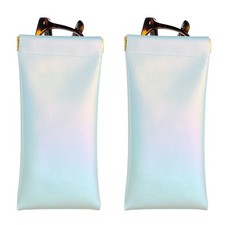 Squeeze Top Sunglass Pouch, 2Pcs Leather Soft Eyeglass Pouch, Gradient Blue