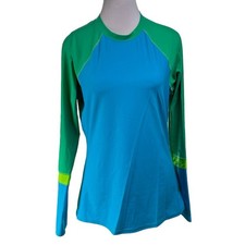 Prana Lorelei Sun Top Rash Guard Swim Surf Top Size Medium Green Blue